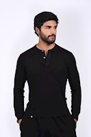 Polo Manga Larga Cuello Henley Hombre Stealth NEGRO